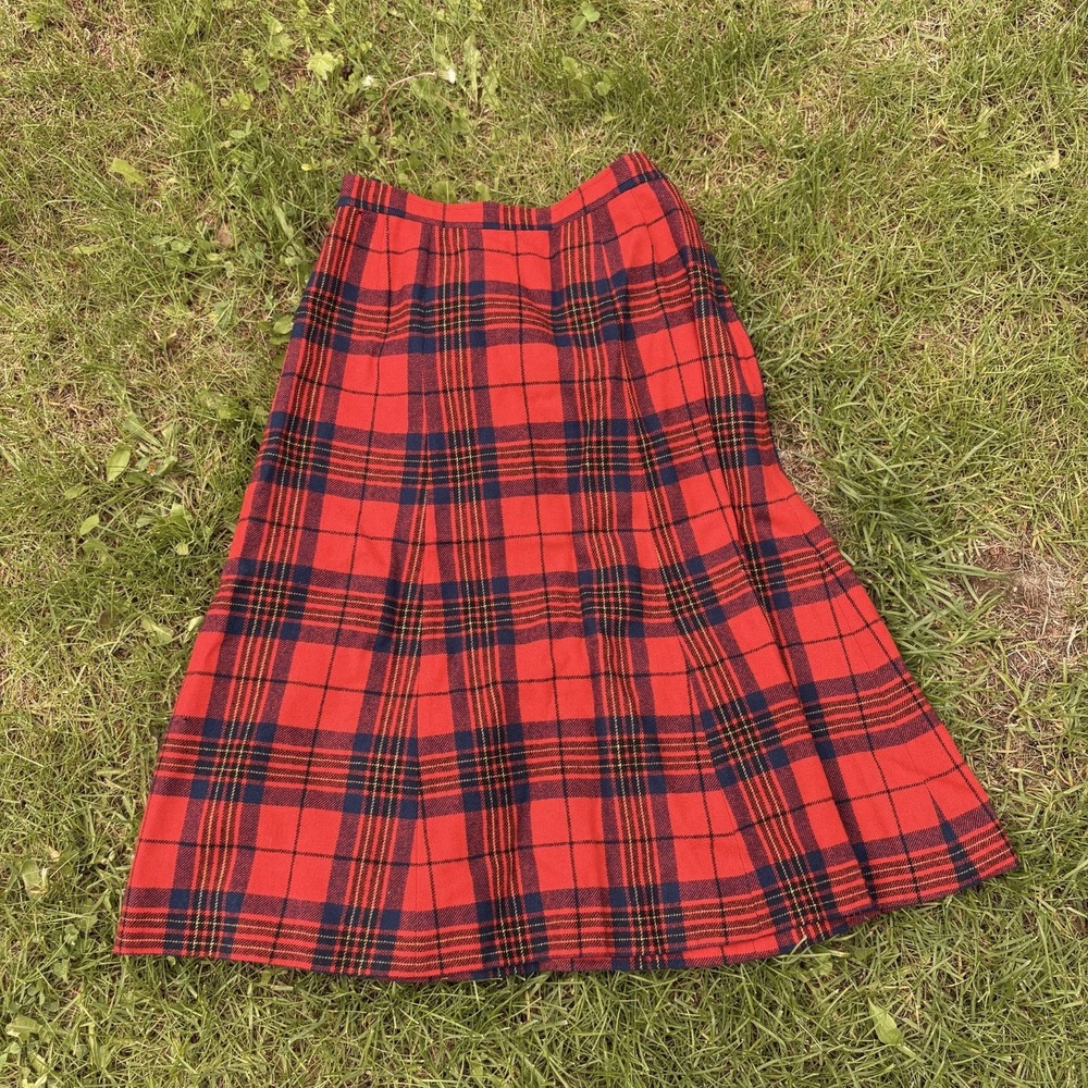 Vintage Pendleton Tartan Plaid‎ 100% Wool Skirt Sz 10 Kilt Red Academia Preppy